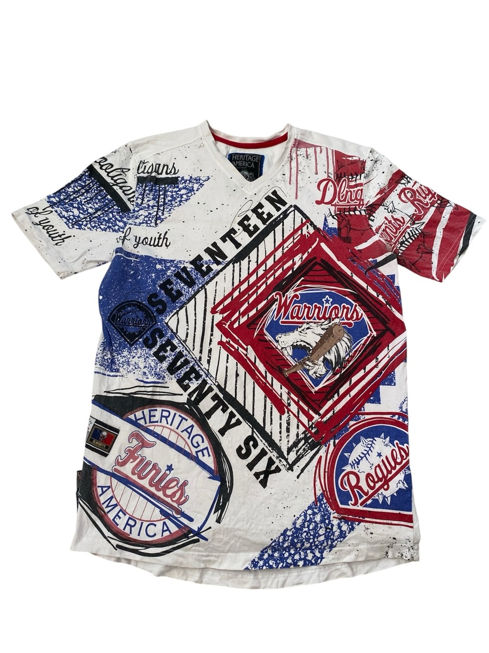 Heritage America AOP Graphic T-Shirt Tee Baseball Warriors Fighting furies XL